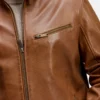 chest zip pocket cognac leather jacket
