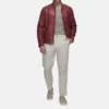 full zip mens red leather moto jacket