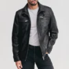 mens black leather bomber jacket detachable storm