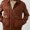 mens cognac leather flight jacket