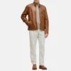 mens cognac leather moto jacket