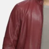 mens full zip red leather moto jacket