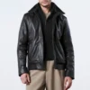 mens hybrid black leather bomber jacket
