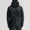 mens removable hood black leather jacket