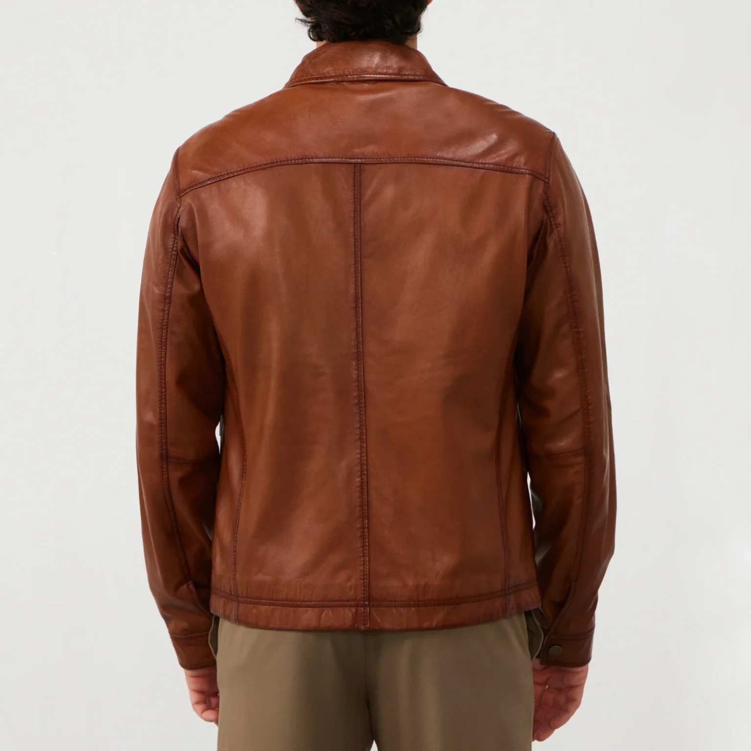 Men’s Brown Leather Flight Jacket with Shirt Collar Style - Image 2
