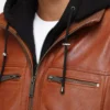 mens whiskey leather jacket removable hood