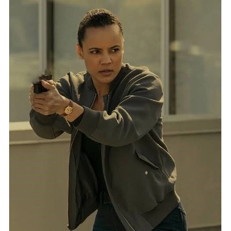 Reacher S03 Frances Neagley Grey Bomber Jacket - Image 2