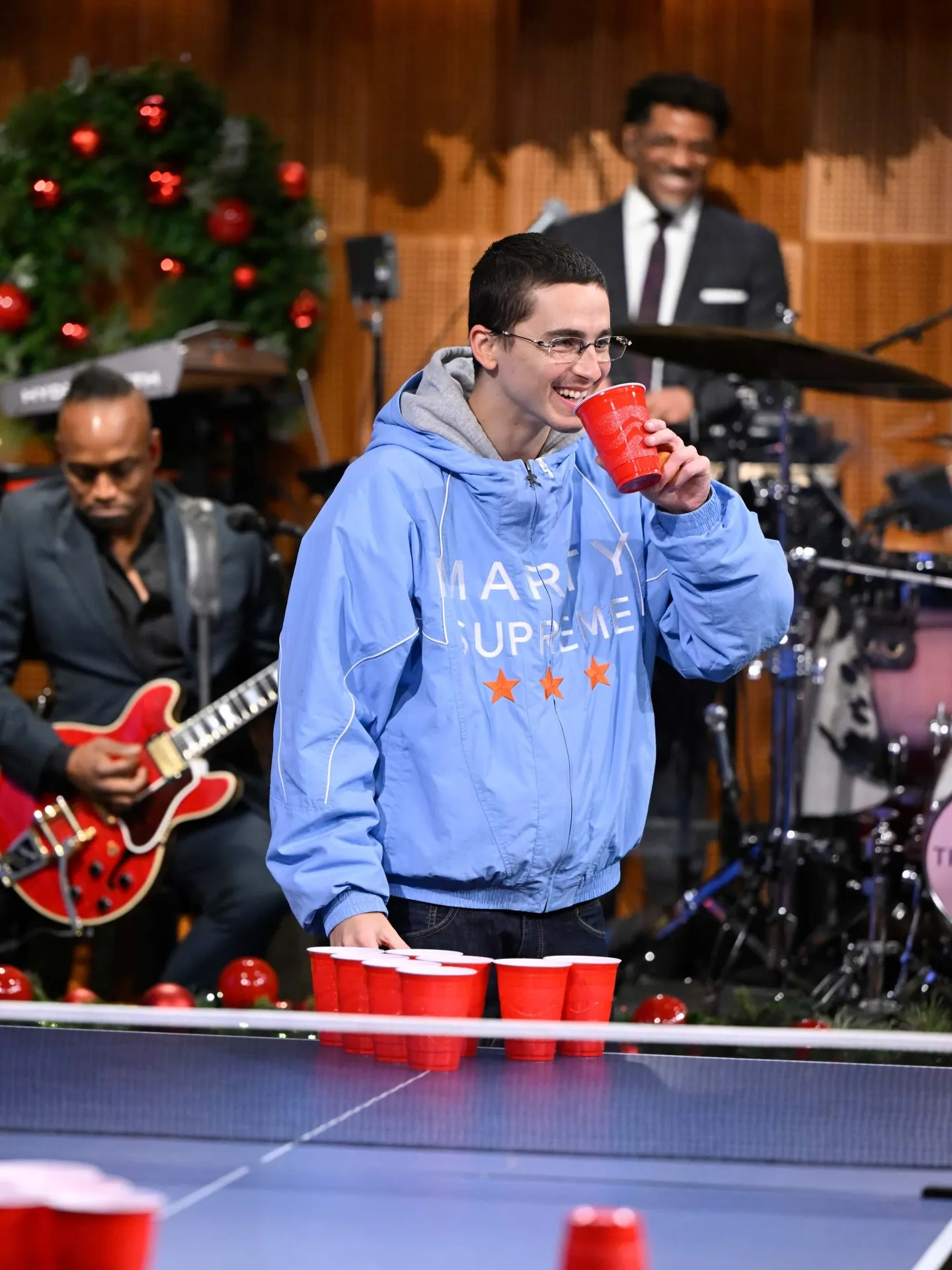 Marty Supreme Timothee Chalamet Tonight Show Blue Jacket - Image 3