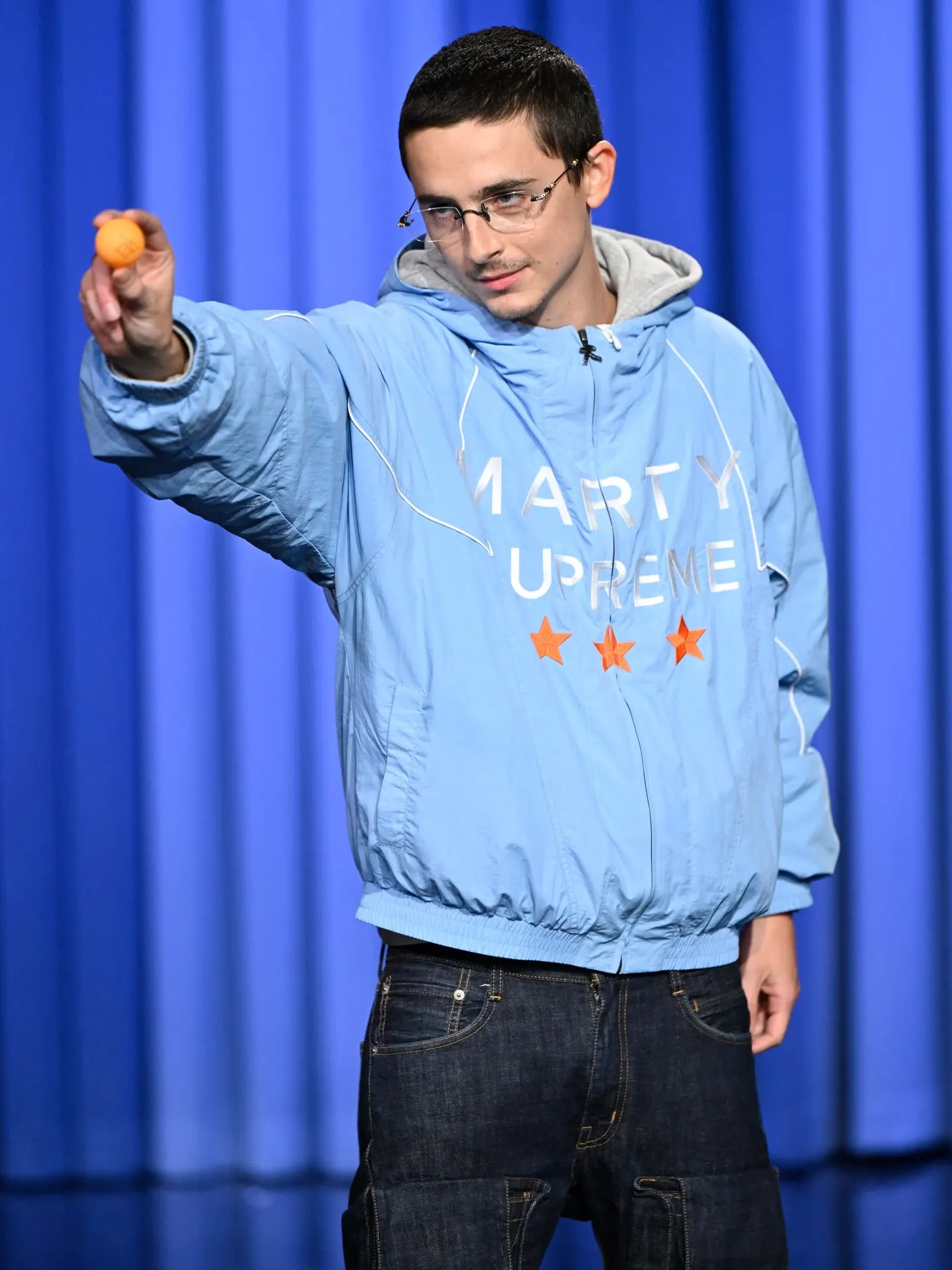 Marty Supreme Timothee Chalamet Tonight Show Blue Jacket - Image 2