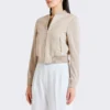 beige slim fit womens bomber jacket