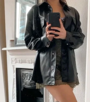 black leather coat