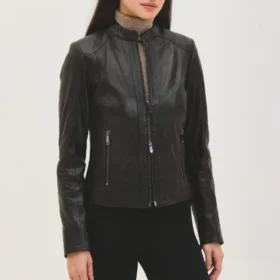 Women’s Cafe Racer Black Leather Jacket