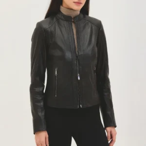 Women’s Cafe Racer Black Leather Jacket