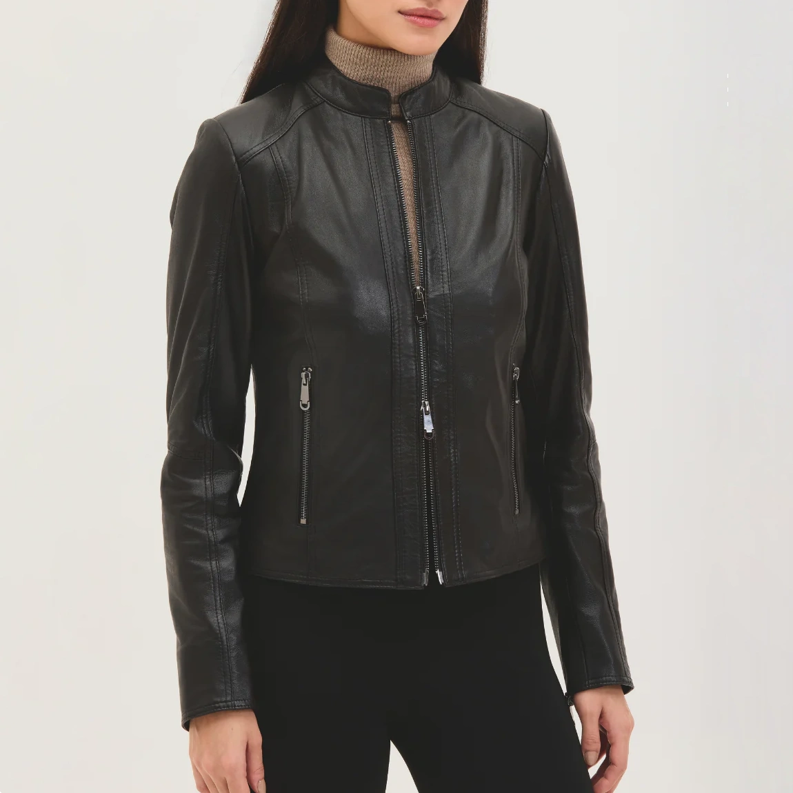 Women’s Cafe Racer Black Leather Jacket
