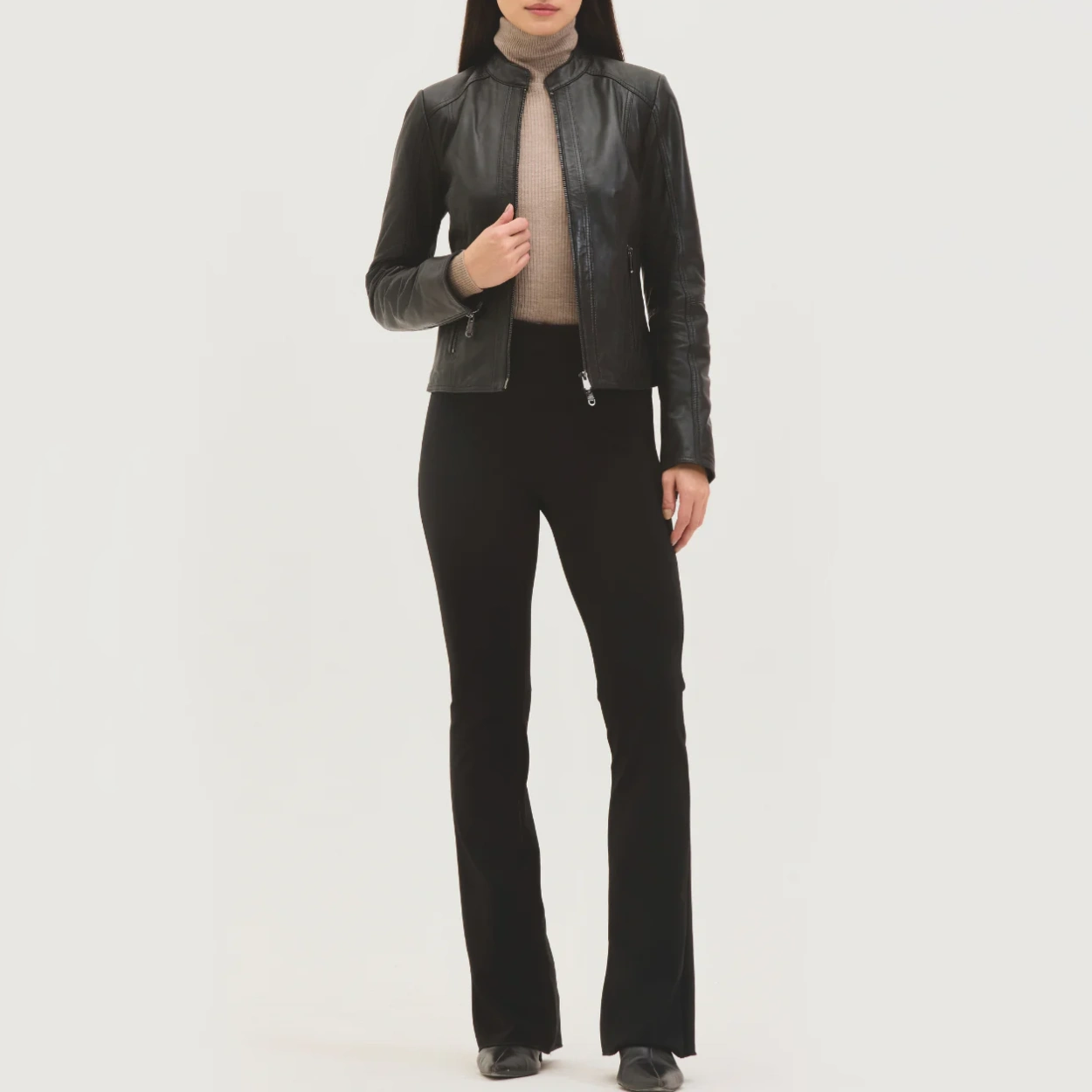 Women’s Cafe Racer Black Leather Jacket - Image 7