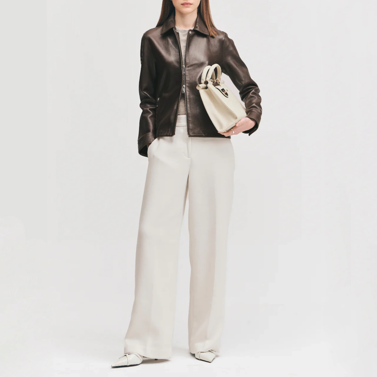 Women’s Brown Leather Jacket with Concealed Zipper - Image 6