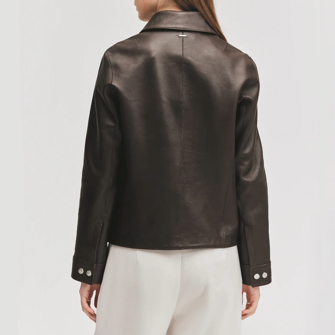 Women’s Brown Leather Jacket with Concealed Zipper - Image 2
