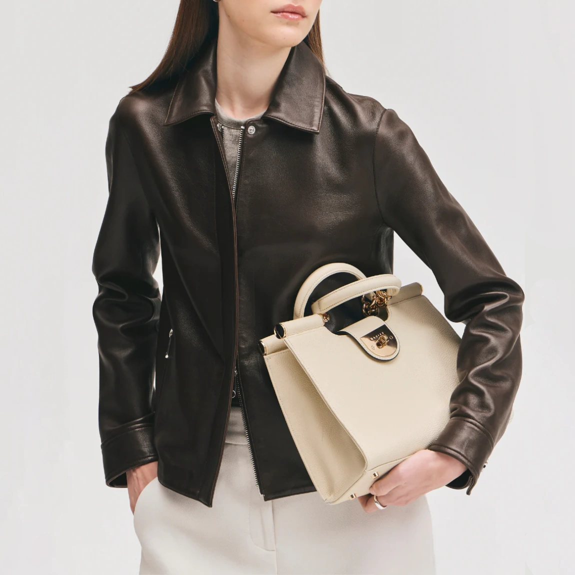 Women’s Brown Leather Jacket with Concealed Zipper - Image 3