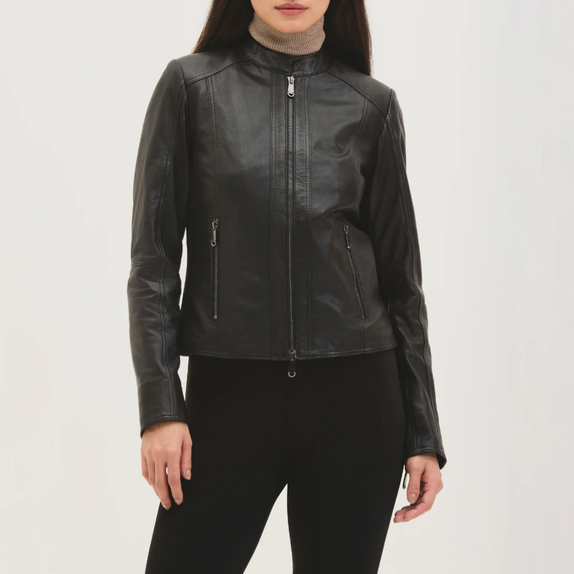 Women’s Cafe Racer Black Leather Jacket - Image 4