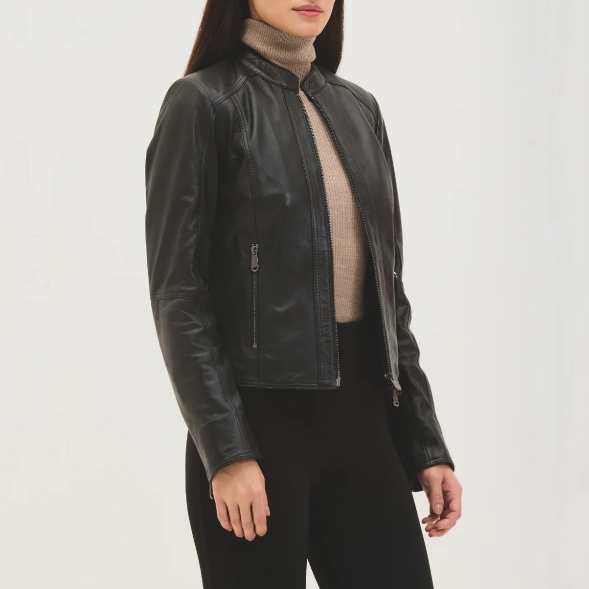 Women’s Cafe Racer Black Leather Jacket - Image 3