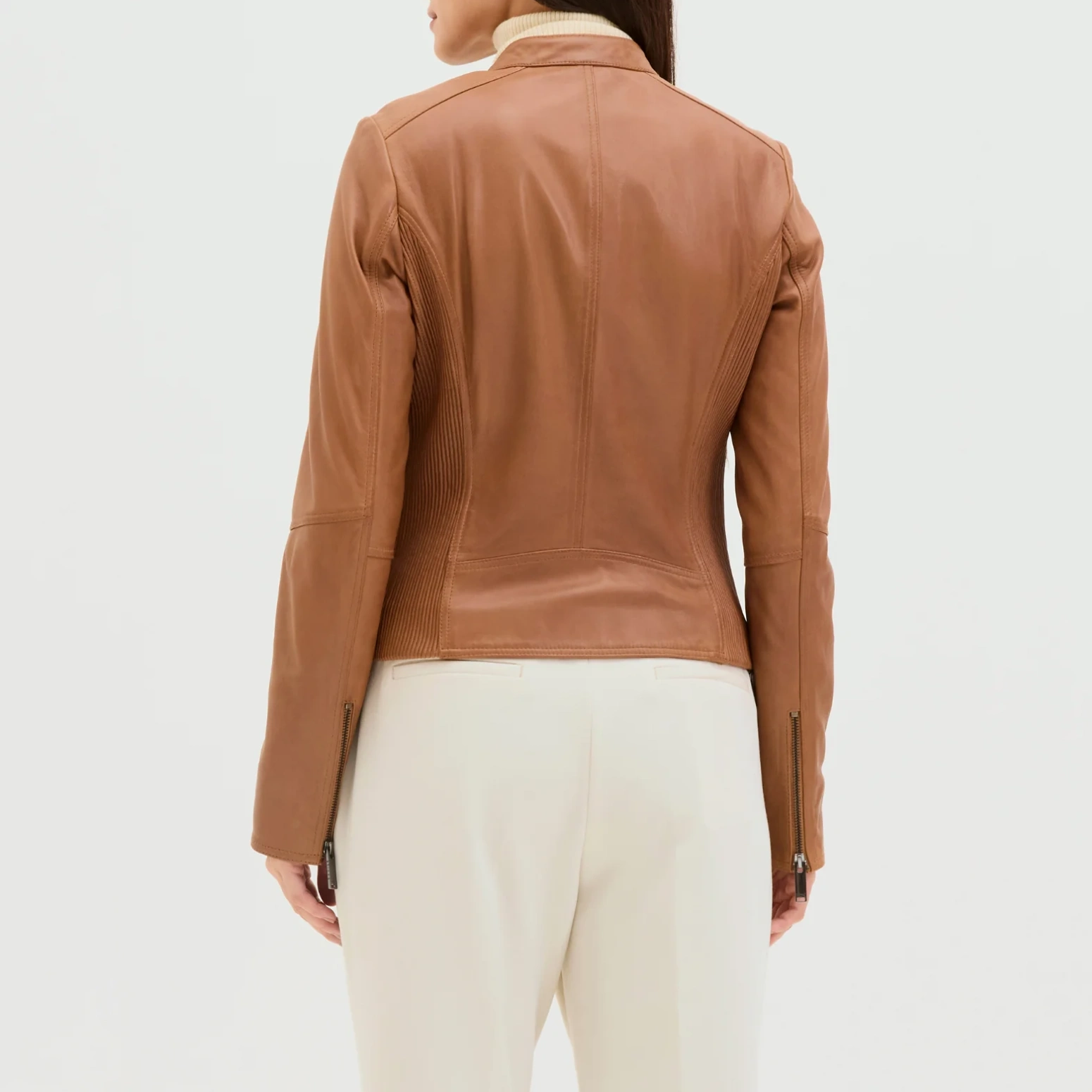 Women’s Cafe Racer Brown Leather Jacket - Image 2