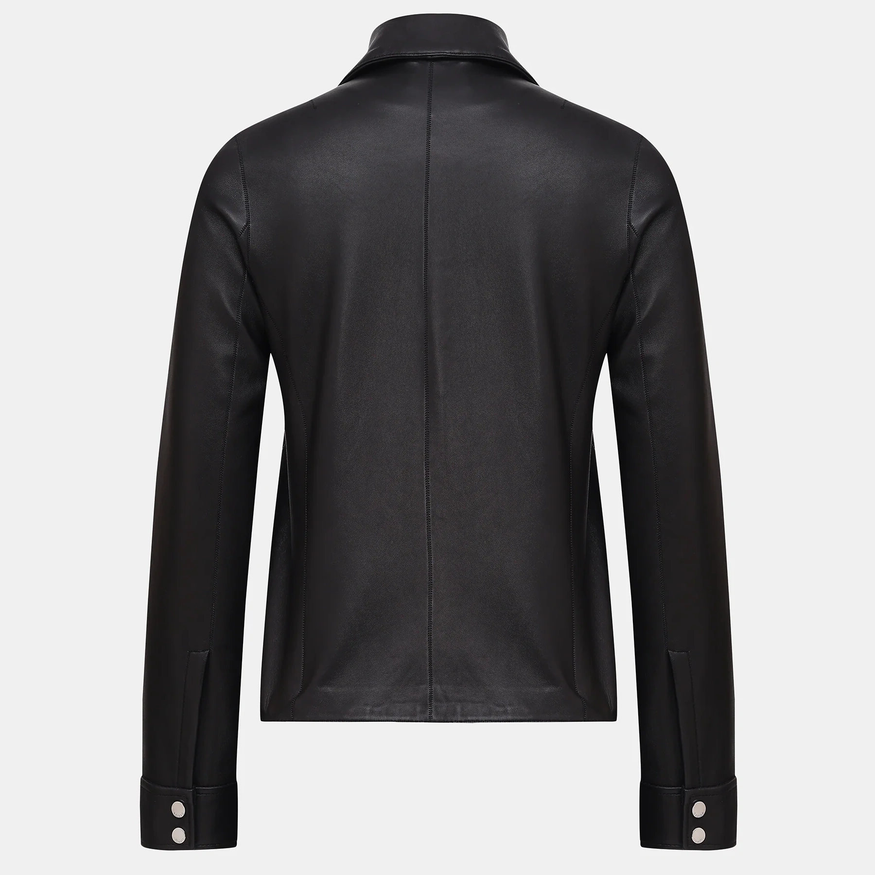 Women’s Black Leather Jacket with Concealed Zipper - Image 7
