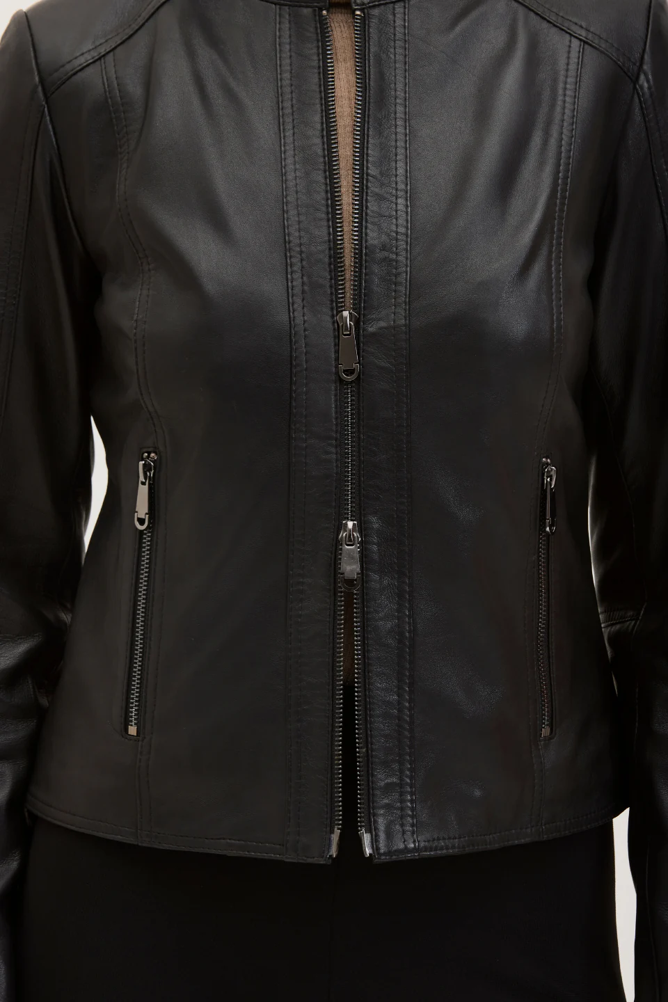 Women’s Cafe Racer Black Leather Jacket - Image 6