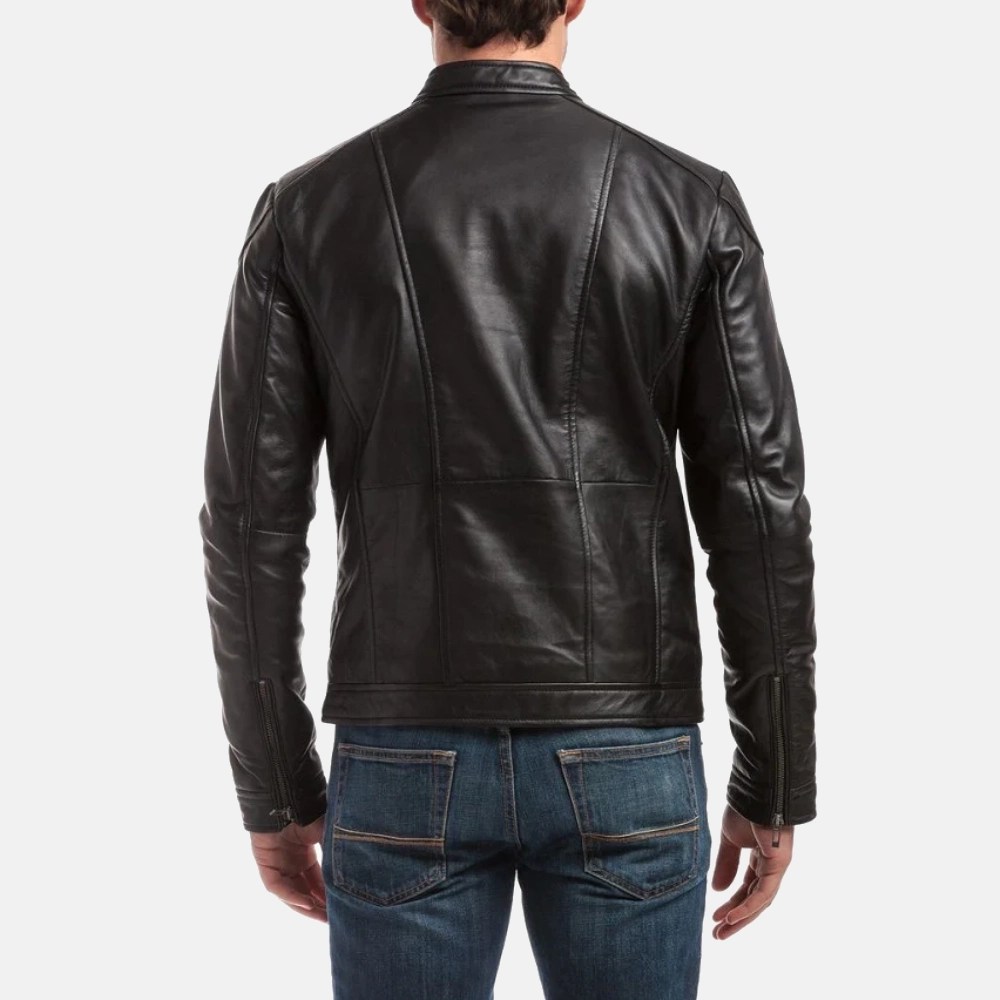 Men’s Cafe Racer Black Leather Jacket - Image 2