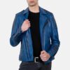 mens blue leather Jacket