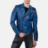mens blue wax biker Jacket