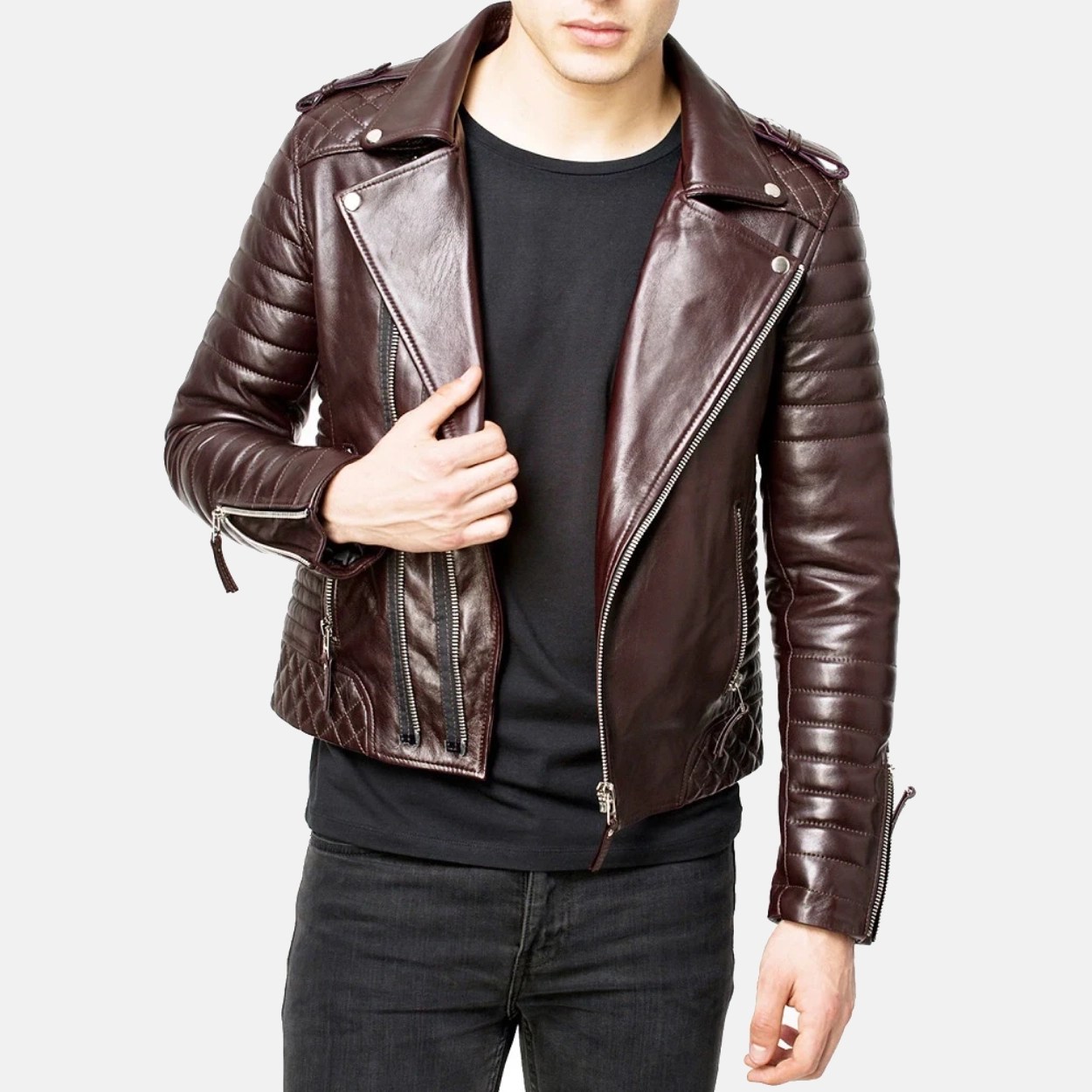Men's Brown Quilted Leather Motorcycle Jacket