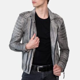Men's Smoke Gray Quilted Leather Motorcycle Jacket