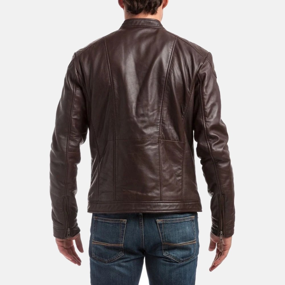 Men’s Cafe Racer Dark Brown Leather Jacket - Image 2
