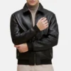 mens harrington black full zip leather jacket