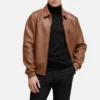 Men’s Brown Harrington Bomber Leather Jacket