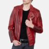 mens red wax leather Jacket