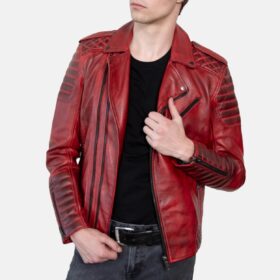 Men's Red Quilted Leather Motorcycle Jacket