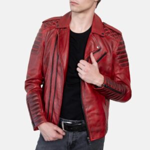 Men's Red Quilted Leather Motorcycle Jacket
