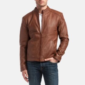 Men’s Cafe Racer Tan Brown Leather Jacket