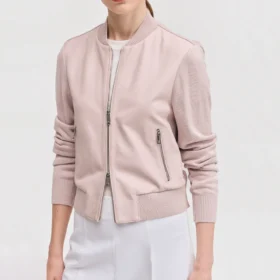Women’s Baby Pink Wool & Leather Bomber Jacket
