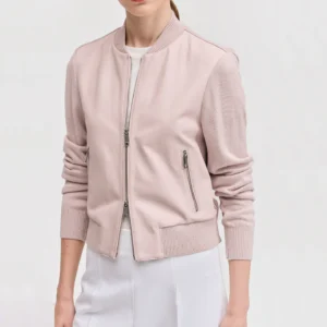 Women’s Baby Pink Wool & Leather Bomber Jacket