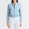 women blue bomber jacket