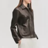 women concealed zipper brown jacket