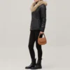 womens black jacket fur trimmed full view