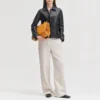 womens black leather jacket concealed zipper style