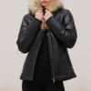 womens black puffer hooded jacket