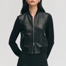 Women’s Black Wool & Leather Bomber Jacket