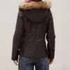 womens brown leather fur hood jacket
