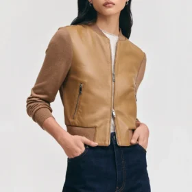 Women’s Brown Wool & Leather Bomber Jacket