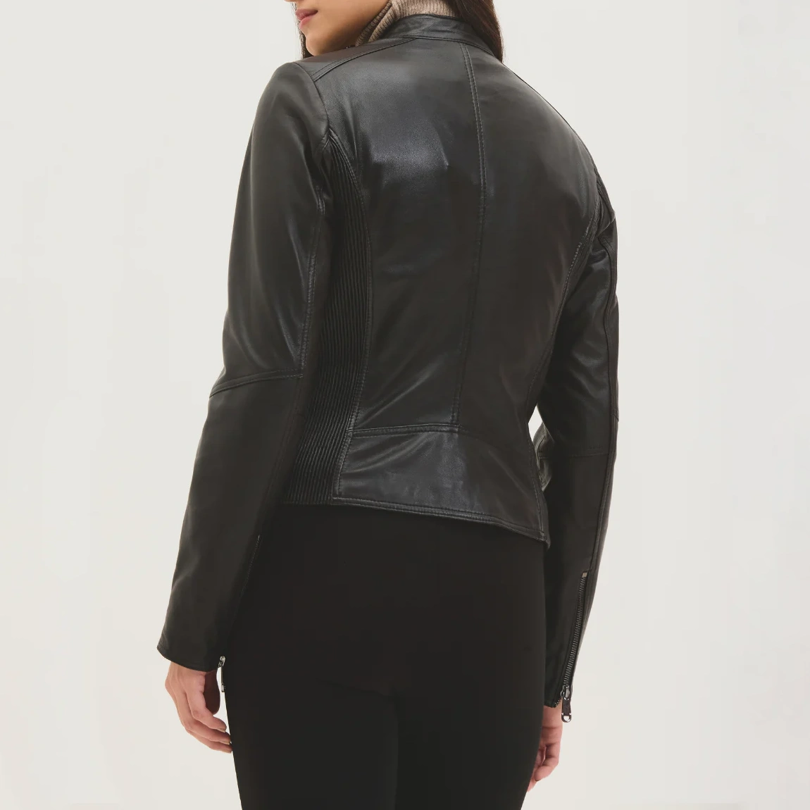 Women’s Cafe Racer Black Leather Jacket - Image 2